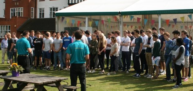Starting a team building activity at a school